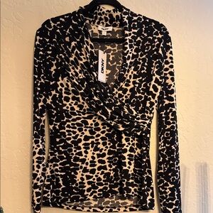 DKNY Leopard Print Black and Cream Blouse